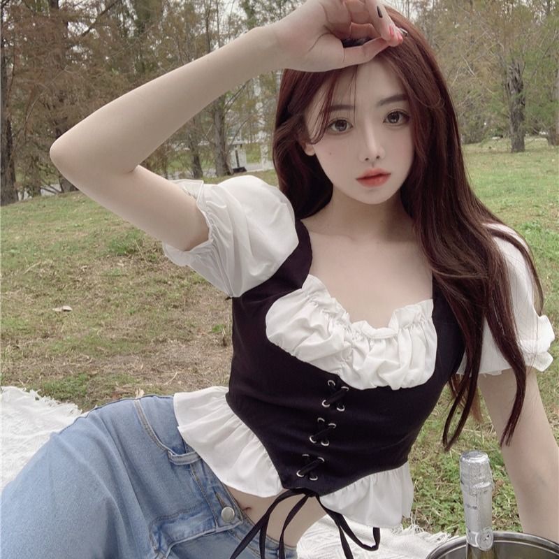 Áo Sơ Mi Ngắn Tay Phồng Cổ Vuông Thời Trang Mùa Hè Dành Cho Nữ