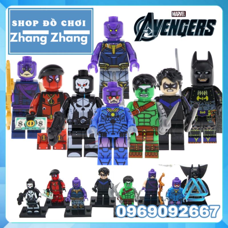 Đồ chơi Xếp hình Thanos Sentinel Deadpool Nightwing Hulk Minifigures Punisher Hawkeye Batman Ninja Pogo Pg8121