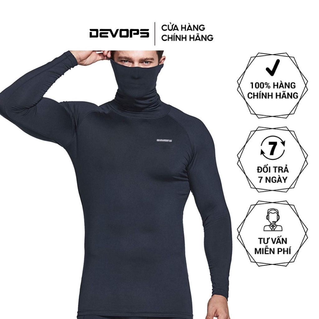 Áo giữ nhiệt nam DEVOPS cổ cao lót lông cừu cao cấp co giãn 4 chiều form ôm body tập gym chạy bộ bóng đá DET2022