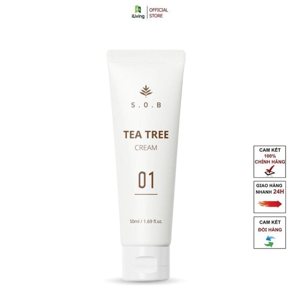 Kem dưỡng ẩm làm dịu da S.O.B Tea Tree Cream 50ml ILIVING-SOBKDA50