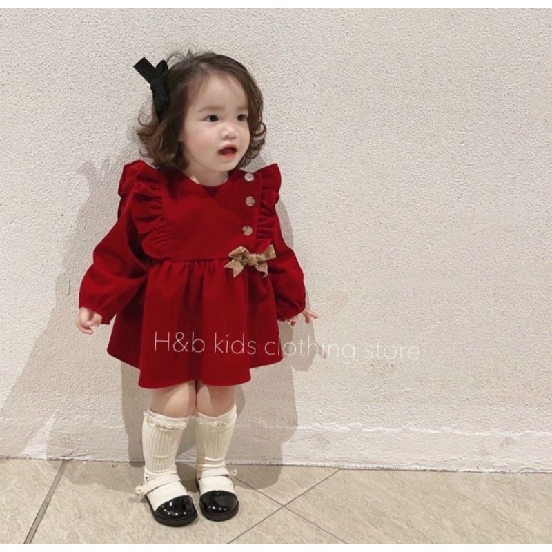 Váy nhung đỏ bé gái Noel bèo nhún cực xinh