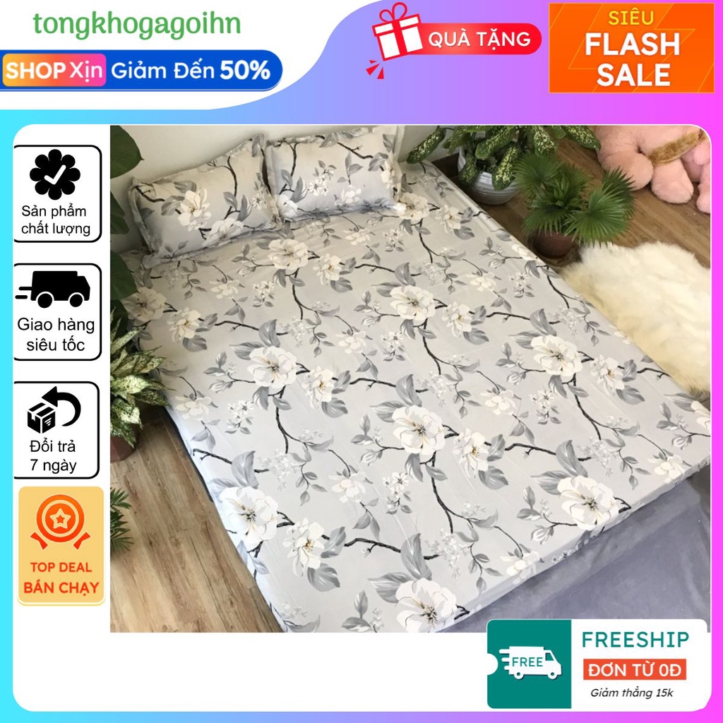 Ga bọc đệm bo chun coton poly đa dạng mẫu,1m4,1m6(mẫu hoa ghi)