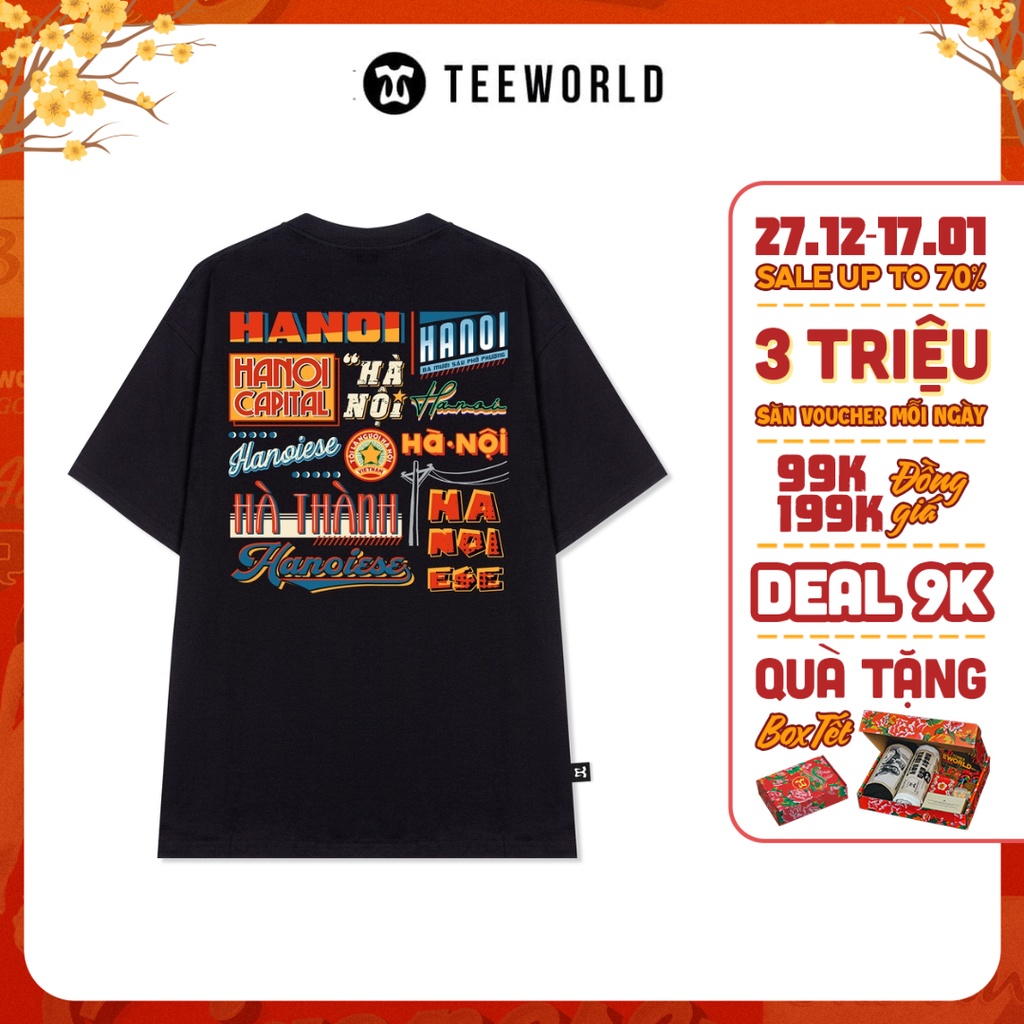 Áo thun Local Brand Teeworld Hà Nội Typo T-shirt Trắng Đen Form Rộng Unisex Nam Nữ