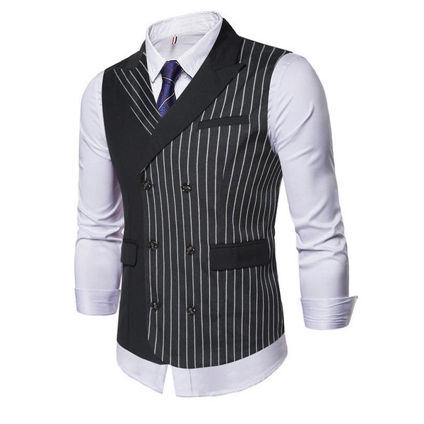 Áo gile, áo gile nam thiết kế 2 hàng cúc phối cùng họa tiết kẻ sọc sang chảnh và hiện đại tinh tế - H65