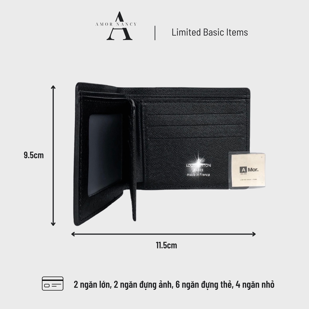 Ví nam cầm tay 10 x 12cm, Bóp nam AMOR NANCY, Ví da cao cấp đựng thẻ 14 ngăn