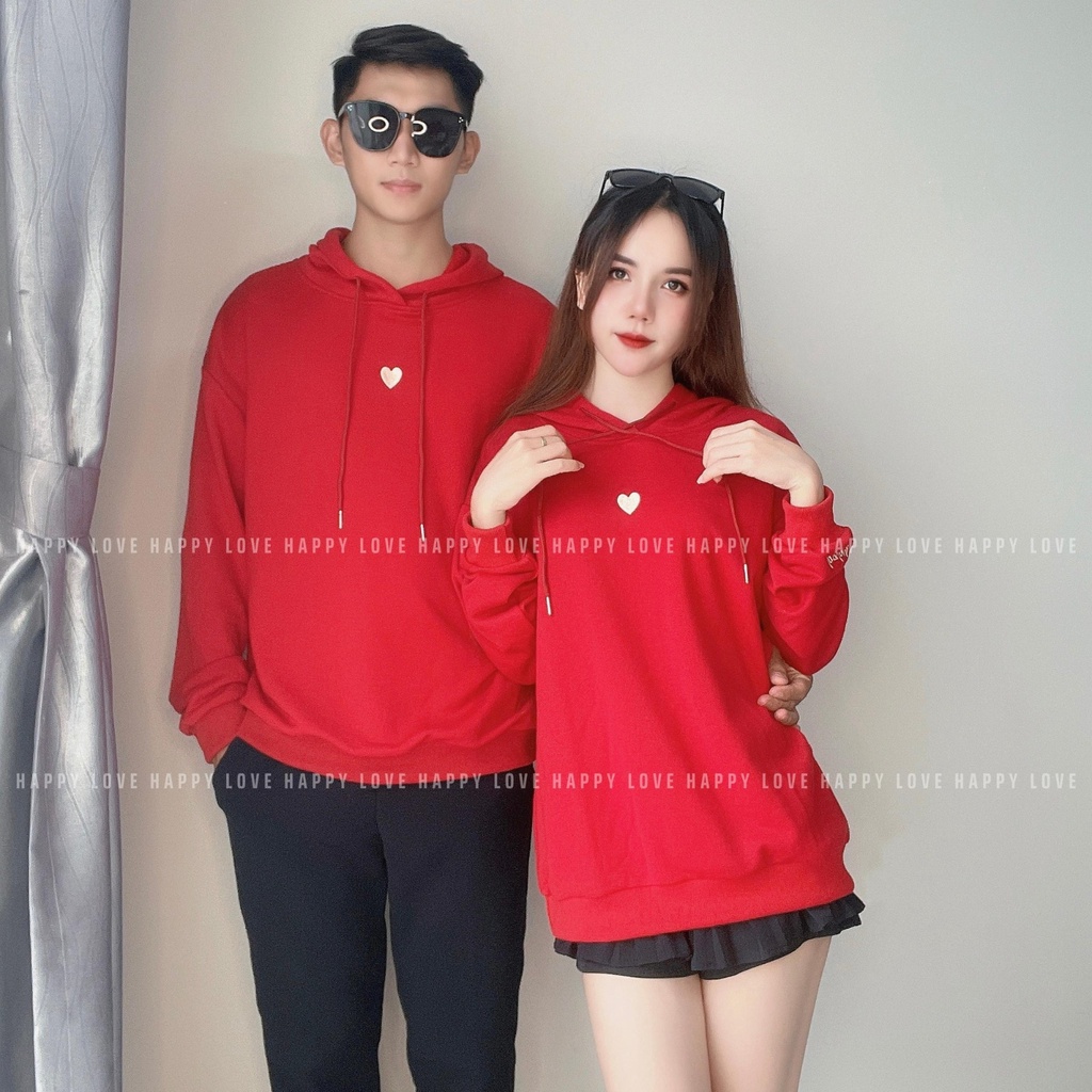 Set Áo Hoodie Đôi Nam Nữ Màu Đỏ Noel Tết Thêu Trái Tim Hàng QUẢNG CHÂU L1 Dành Cho Các Cặp Đôi Couple HAPPYLOVE H18