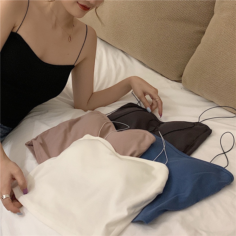 Áo lót vải cotton Hai Dây Không Đường May Màu Trơn Có Đệm Ngực Mềm Mại Chống Mài Mòn Thời Trang Cho Nữ