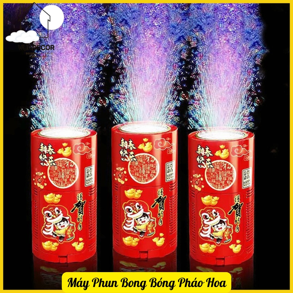Máy Phun Bong Bóng Ph.áo H.oa Có Nhạc Có Pin Trang Trí Tết Siêu Đẹp