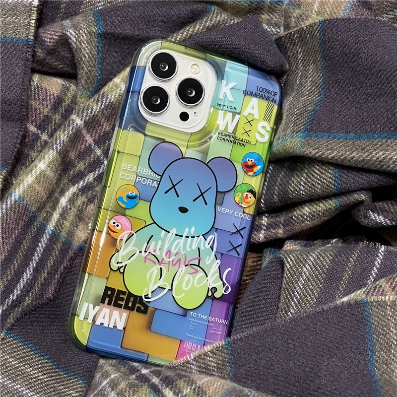 Ốp Điện Thoại Hình Gấu kaws Màu gradient Cho iphone 15 14 13 12 11 pro max iphone11