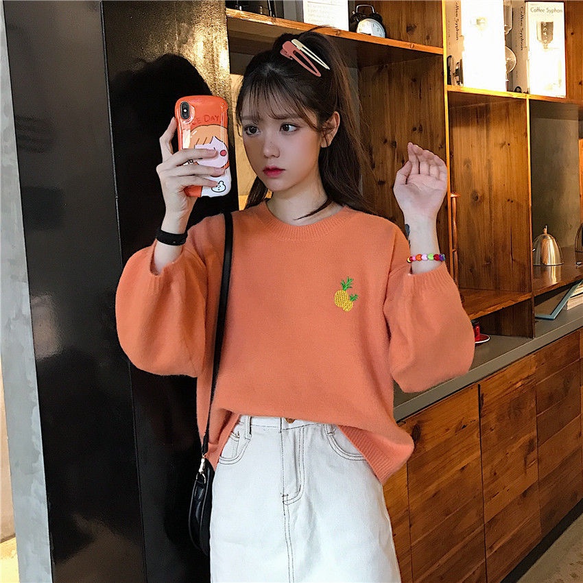 IELGY IELGY Áo sweater Dáng Rộng Thêu Họa Tiết Màu Sắc Ngọt Ngào Phong Cách Hàn Quốc Cho Nữ