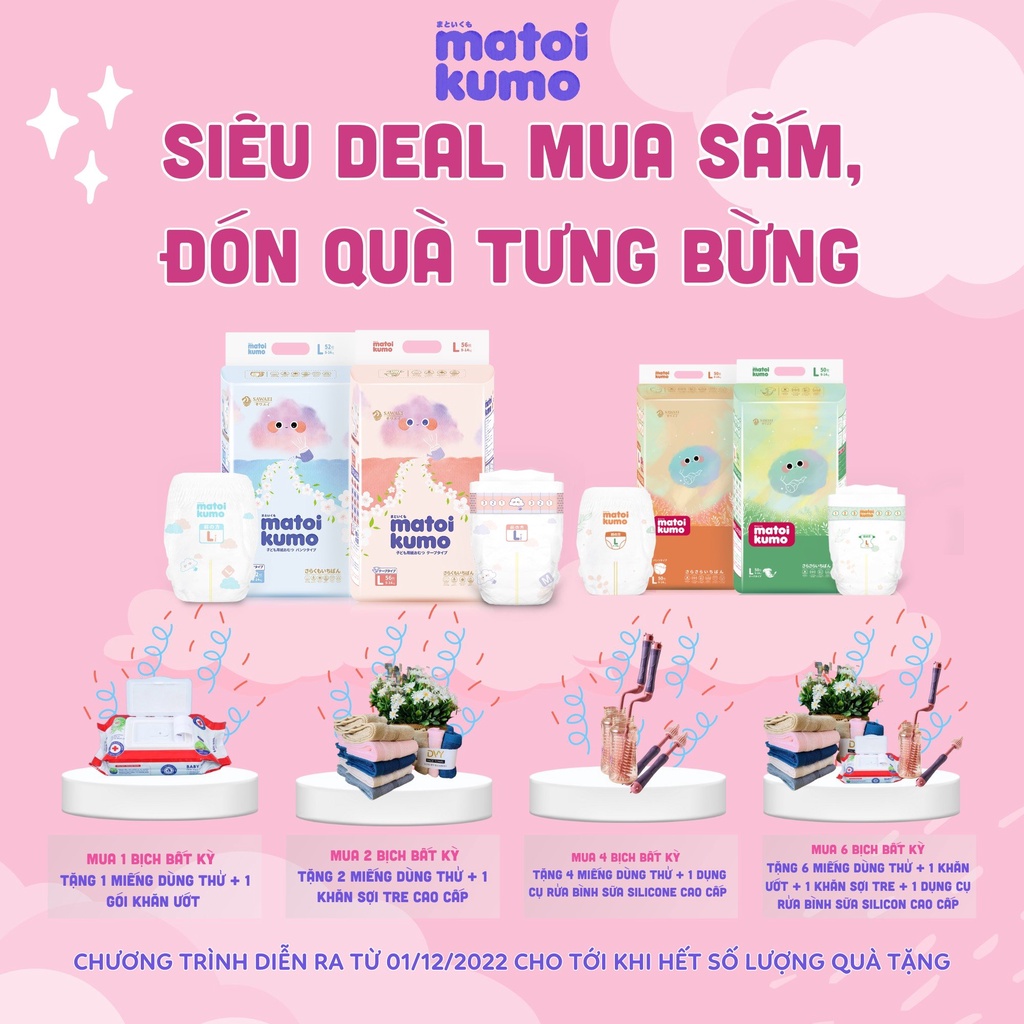 Tã Bỉm Quần Cao Cấp MATOI KUMO Xuất Xứ Nhật Bản Thấm Hút Tối Đa, Siêu Mỏng, Chống Tràn Hiệu Quả size XXXL38 cho bé ≥18kg