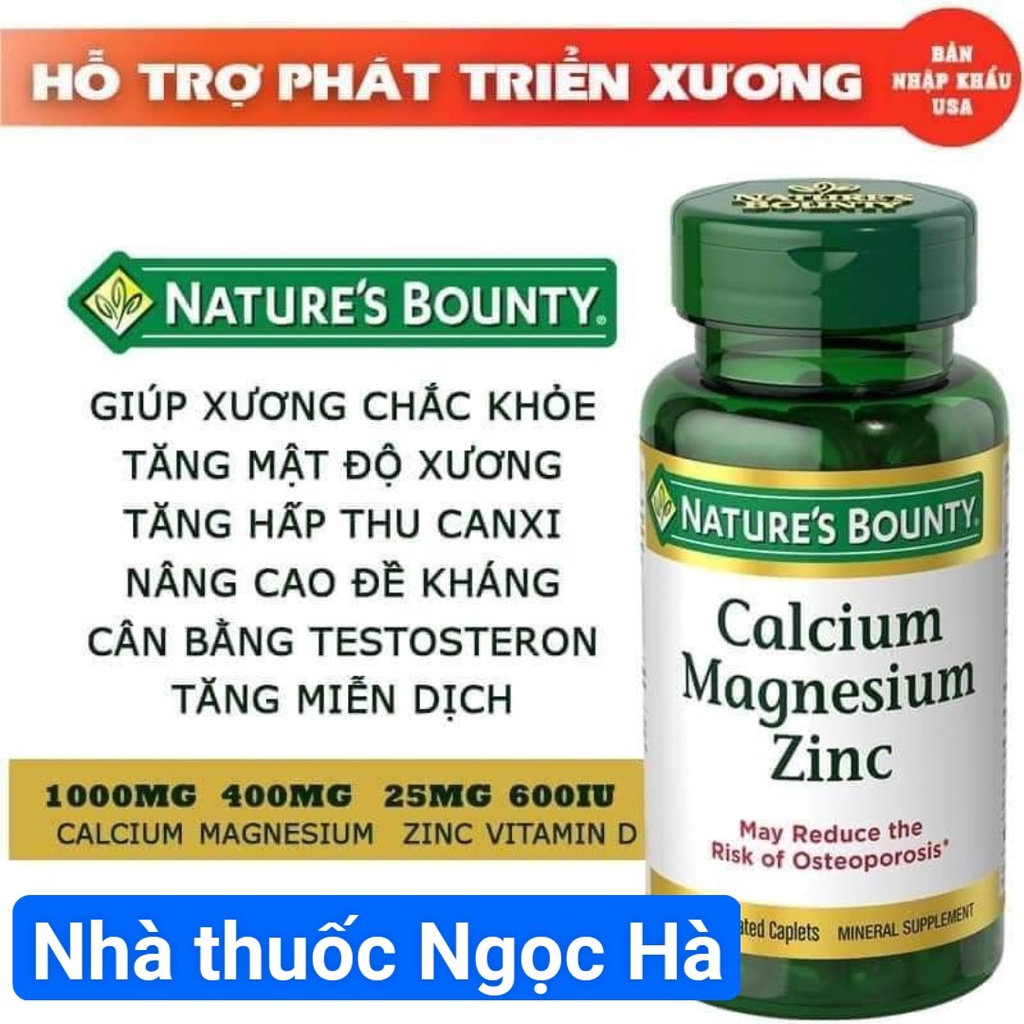 Calcium Magnesium Zinc Nature's Bounty hỗ trợ duy trì sức khoẻ hệ xương (100 viên)