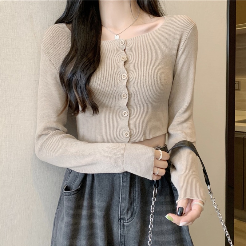 Áo Thun Lửng Tay Dài Màu Sắc Đơn Giản Phong Cách Hàn Quốc Dành Cho Nữ