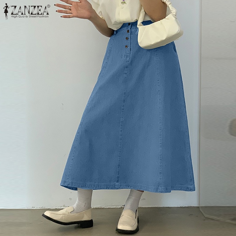 Chân váy Maxi ZANZEA màu trơn có túi trước thời trang cho nữ