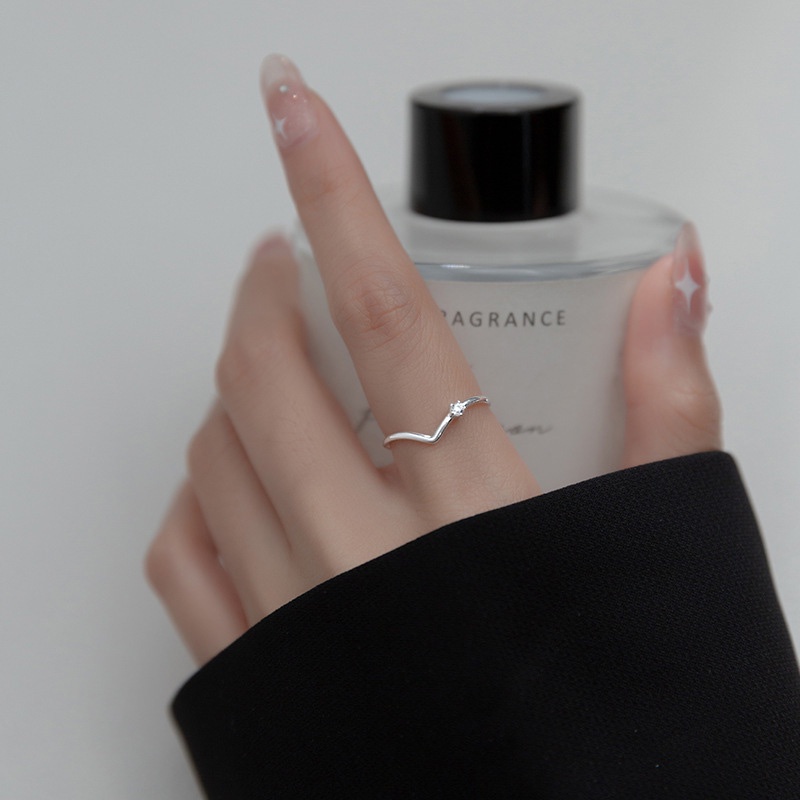 Nhẫn Hở Hình Chữ v Đính Đá Đơn Giản Điều Chỉnh Được Thời Trang JP5