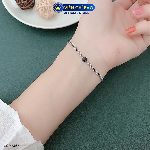 Lắc tay bạc nữ đá tròn đen chất liệu bạc Thái 925 thời trang phụ kiện trang sức Viễn Chí Bảo L000266