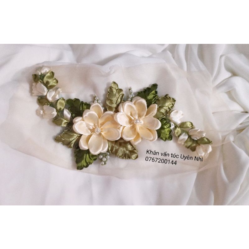 hoa ruy băng thêu dùng để gắn áo dài - hoa ruy băng thêu handmade