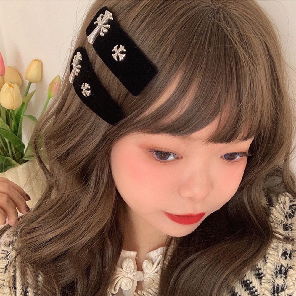 Kẹp Tóc Cá Mập Lớn Bằng Nhung Màu Đen Phong Cách retro Thanh Lịch Dành Cho Nữ