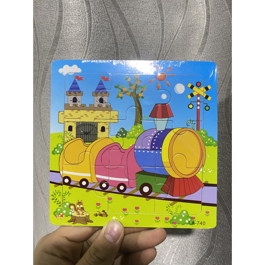 Đồ chơi xếp hình, Tranh Ghép gỗ 9 mảnh 15cm*15cm tranh gỗ ghép hình ngộ nghĩ cho bé phát triển trí tuệ