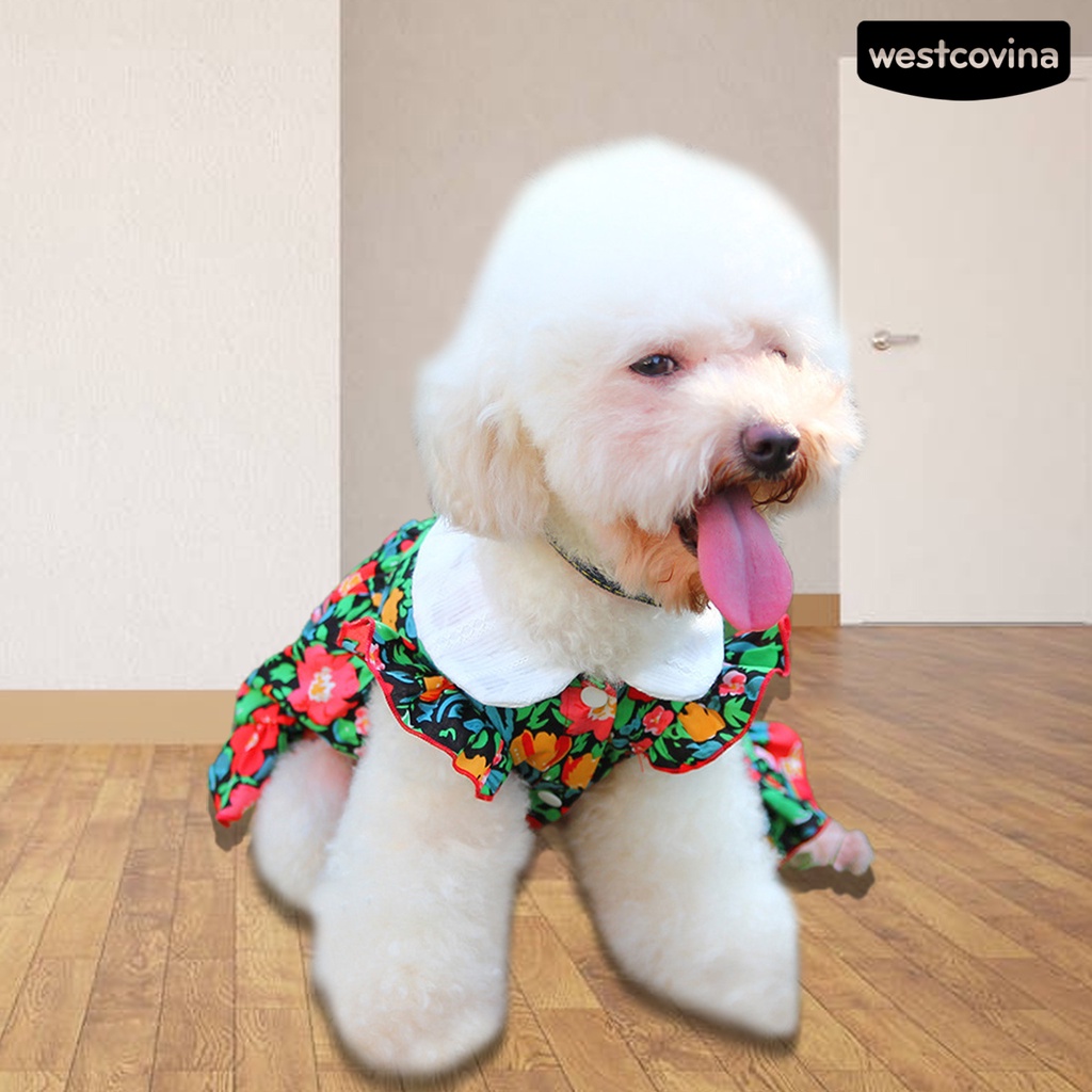 [COD]♘Đầm Tay Ngắn Cổ Búp Bê In Hoa Thoáng Khí Thời Trang Cho Thú Cưng