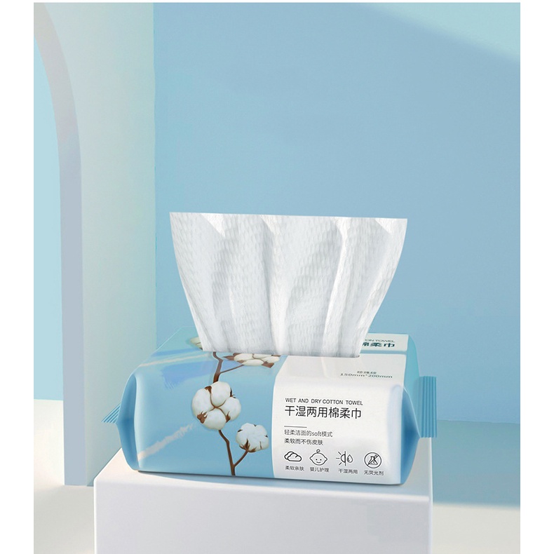 Khăn Mặt Dùng 1 Lần Lau Khô Ướt, Giấy Đa Năng 100% Cotton Dạng Tệp (Nội Địa Trung)