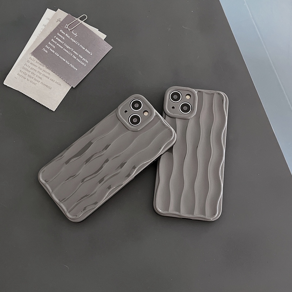 Ốp Điện Thoại Màu Xám 3D Thời Trang Chống Sốc Cho iPhone 14 / 13 / 12 / 11
