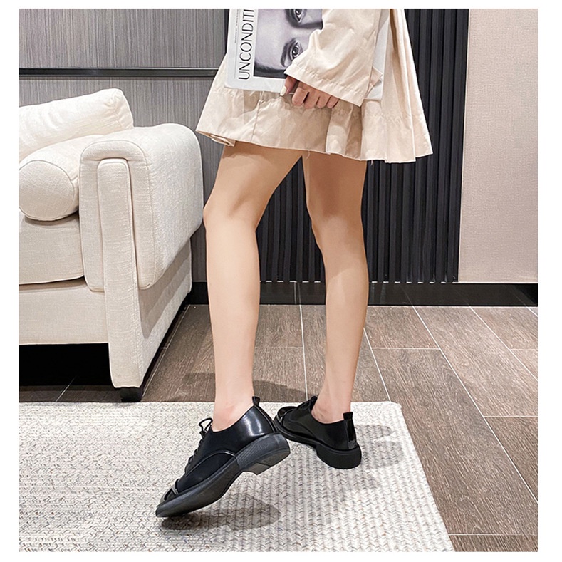 Giày Lười Da Mũi Tròn Phối Màu Thời Trang Xuân Thu 2023 Cho Nữ