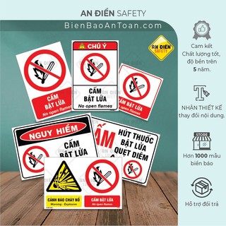 Biển báo an điền safety - biển báo cấm bật lửa no fire 20x20cm nhiều mẫu thiết kế đủ mọi chất liệu