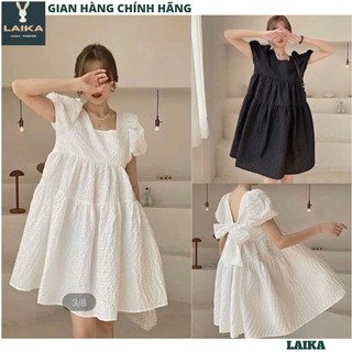 Đầm gấm babydoll công chúa nơ sau hoa xốp cổ vuông hở lưng cực xinh và dễ thương dự tiệc tối ulzzang vintage - LAIKA