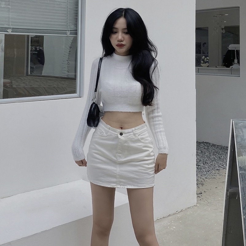 Áo len lông croptop ôm tay dài