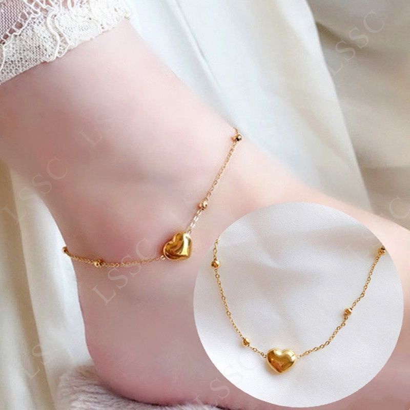 Lắc chân titan nữ trái tim kết bi không rỉ, không đen, không ngứa thời trang hàn quốc.