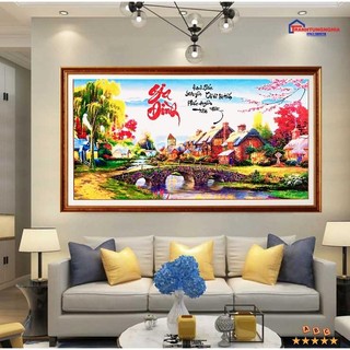 Tranh đính đá VS042 DF290 (1m10 x 60cm), tranh thêu chữ thập gia đình hạnh phúc 88803 (84cm x 47cm)
