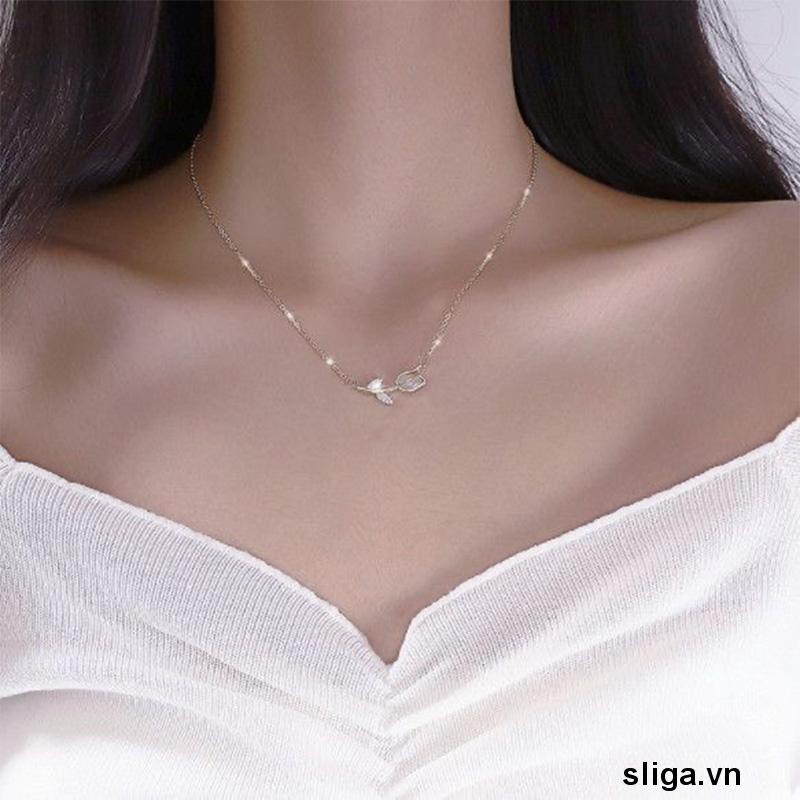 💌Vòng cổ Mạ Vàng/Bạc Mặt Hoa Tulip Đính Đá Thời Trang Cho Nữ