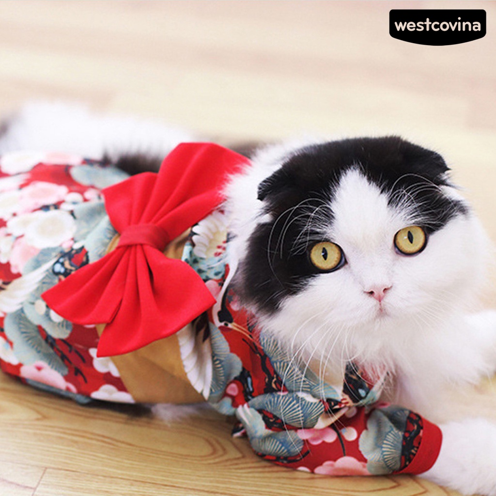[COD]♘Đầm Kimono Thắt Nơ Xinh Xắn Phong Cách Nhật Bản Cho Mèo Cưng