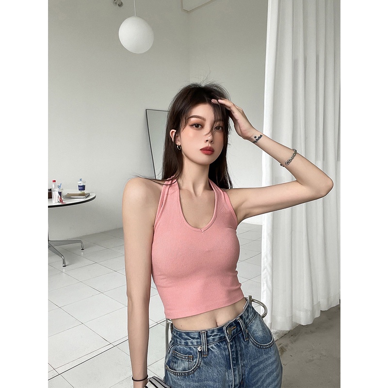 NRVP Áo Tank Top Đơn Co Giãn Phong Cách Hàn Quốc Với Đệm Lót