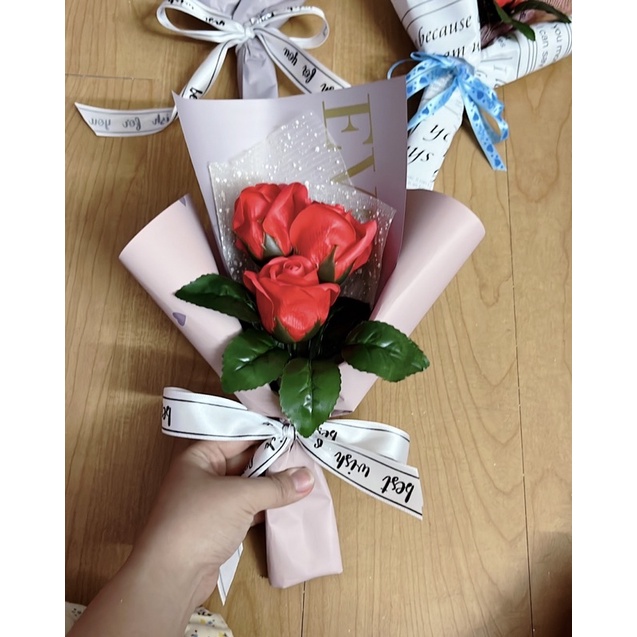 Hoa hồng sáp thơm 3 bông đẹp dễ thương - hoa sáp thơm bó quà tặng mẹ bạn gái người yêu 8 3 20 10