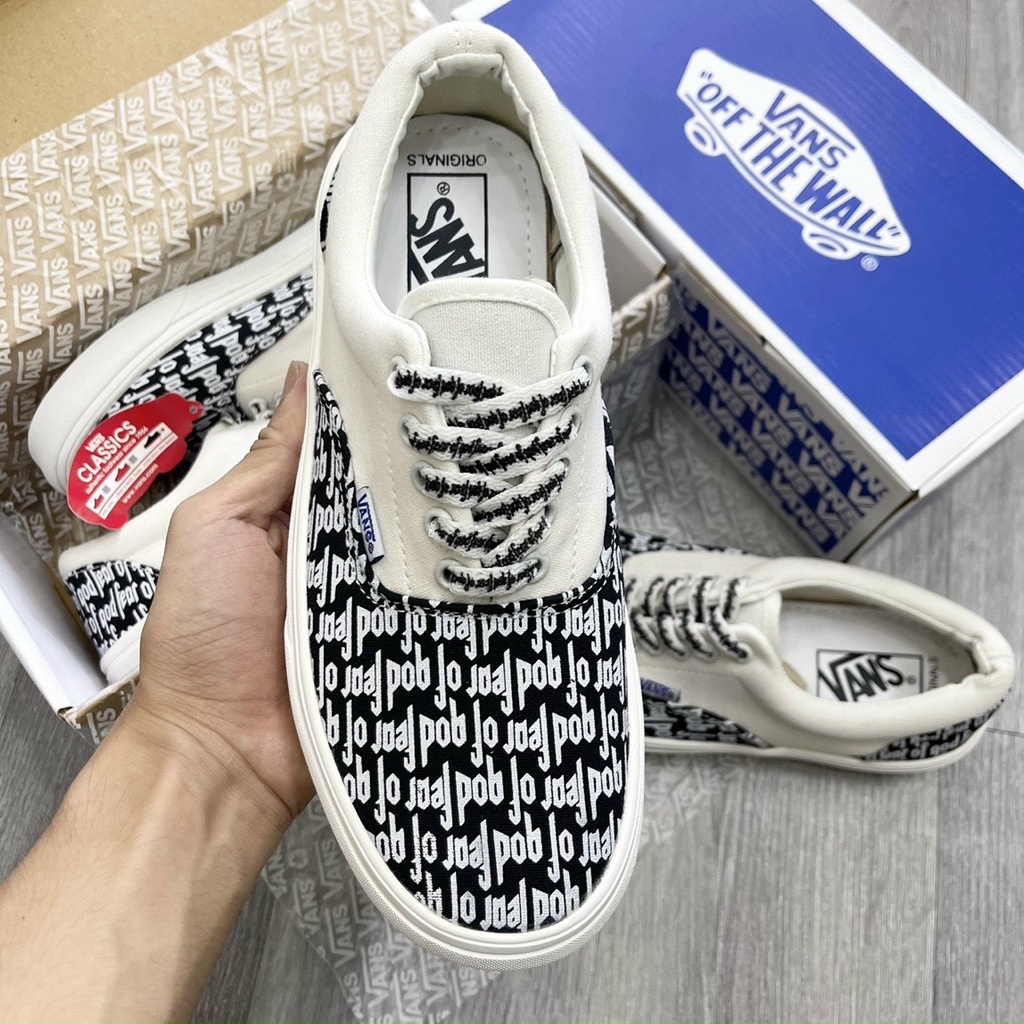 Giày Vans Slip On Strap Fear Of God Off White AHA,Giày sneaker 𝐕𝐀𝐍𝐒 Caro lười viền trắng, giày thể thao 𝐕𝐀𝐍𝐒 Đen
