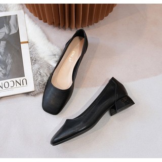 Giày gót vuông Da lì Big size_ Hàng Có Sẵn (Size 40➡️43)