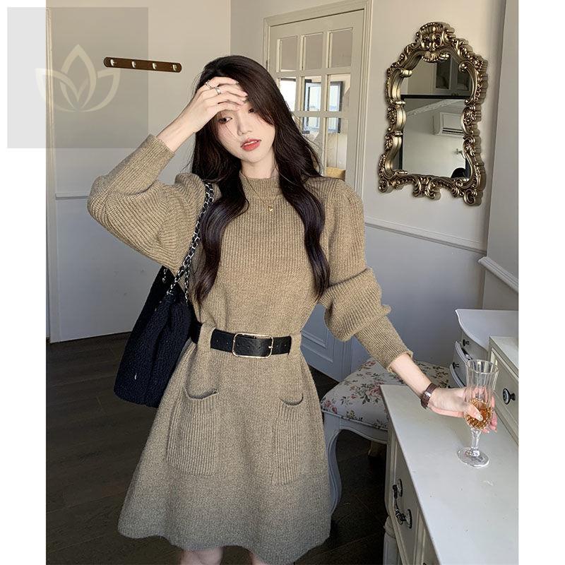 Đầm Sweater Dệt Kim Ôm Eo Kiểu Pháp Thời Trang Mùa Đông Cho Nữ