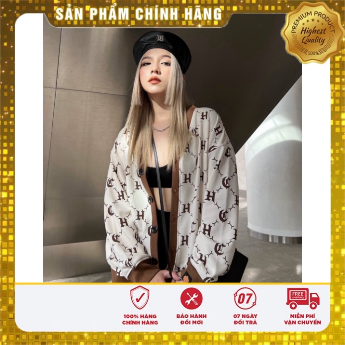 Áo Khoác Cardigan LOGO PATTERN hoạ tiết màu đen/kem - HighClub Brand Chính Hãng