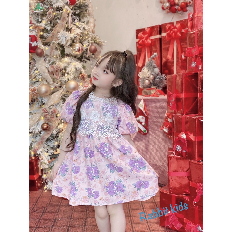 Đầm Bé Gái Size Đại 8-40kg💝FREESHIP💝 Rabbit Kids- Váy Công Chúa Hoa Tím Ren Bản To Cho Bé 5,6,7,8,9,10 tuổi