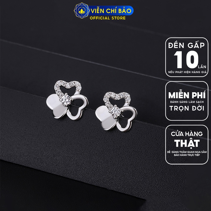 Bông tai bạc nữ cỏ 3 lá đính đá chất liệu bạc 925 thời trang phụ kiện trang sức Viễn Chí Bảo B000608