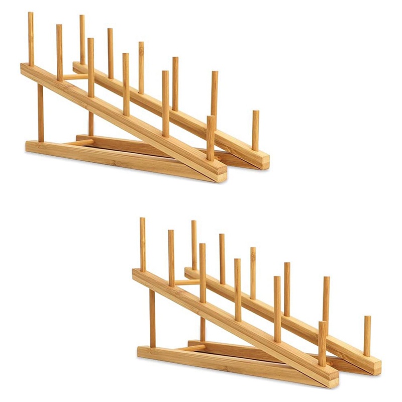 Bộ 2 Giá Đỡ Dĩa Bằng Gỗ Tre Tiện Dụng Cho Nhà Bếp