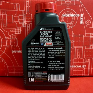 Nhớt Motul H-Tech 100 4T 10W40 API SN  1 lít (100% Tổng Hợp - Moto PKN/PKL)