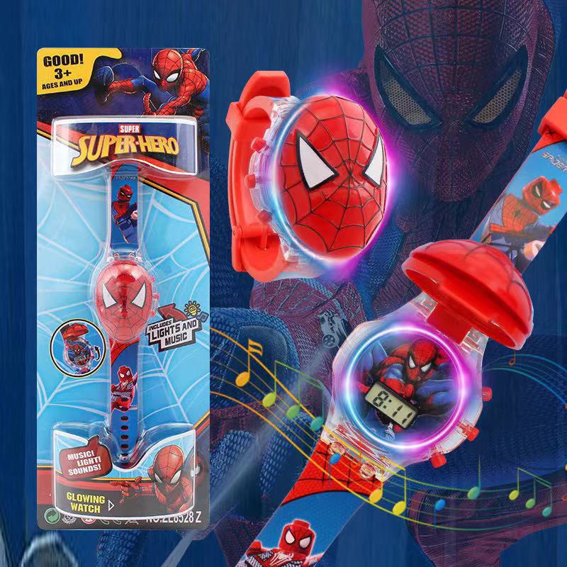 Đồng hồ trẻ em đèn LED phát nhạc cho bé đeo tay hình siêu nhân người nhện