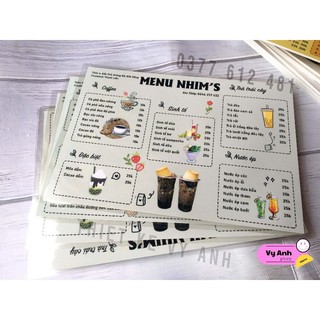 Menu A5, A4 đã ép plastic