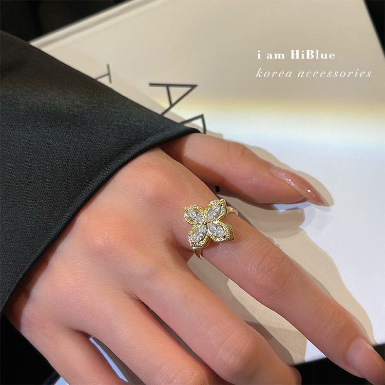 Nhẫn Hình Cỏ Bốn Lá Đính Đá Zircon Thời Trang Cho Nữ