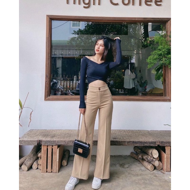 Áo trễ vai croptop ôm dáng cho nữ - áo croptop tay dài đắp chéo chất thun gân tăm dày mịn A019