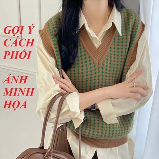 Áo khoác gile len, phối màu, 2hand
