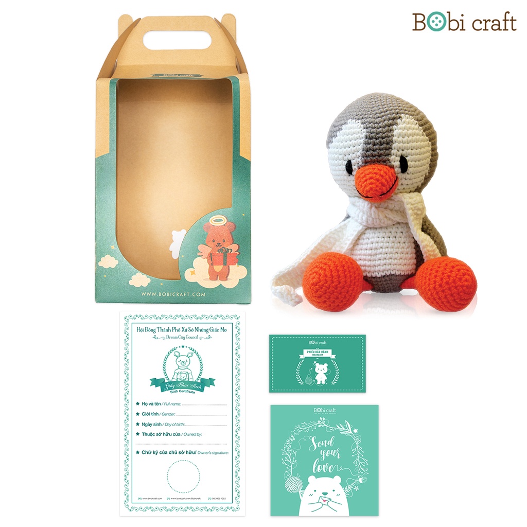 Thú bông len Bobicraft - Chim cánh cụt - Đồ chơi an toàn Quà tặng bé